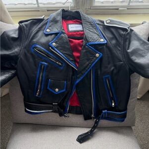 Bad Habit Women’s Black Leather Jacket with Blue Accents